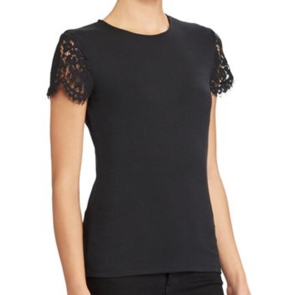 Lauren Ralph Lauren Tops - 🎉🎉HP🎉🎉Lauren Black Lace Sleeve  Lycra Tee - 16